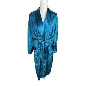 Vintage Victoria’s Secret Gold Label Satin Jacquard Robe Women's M/L Teal Green